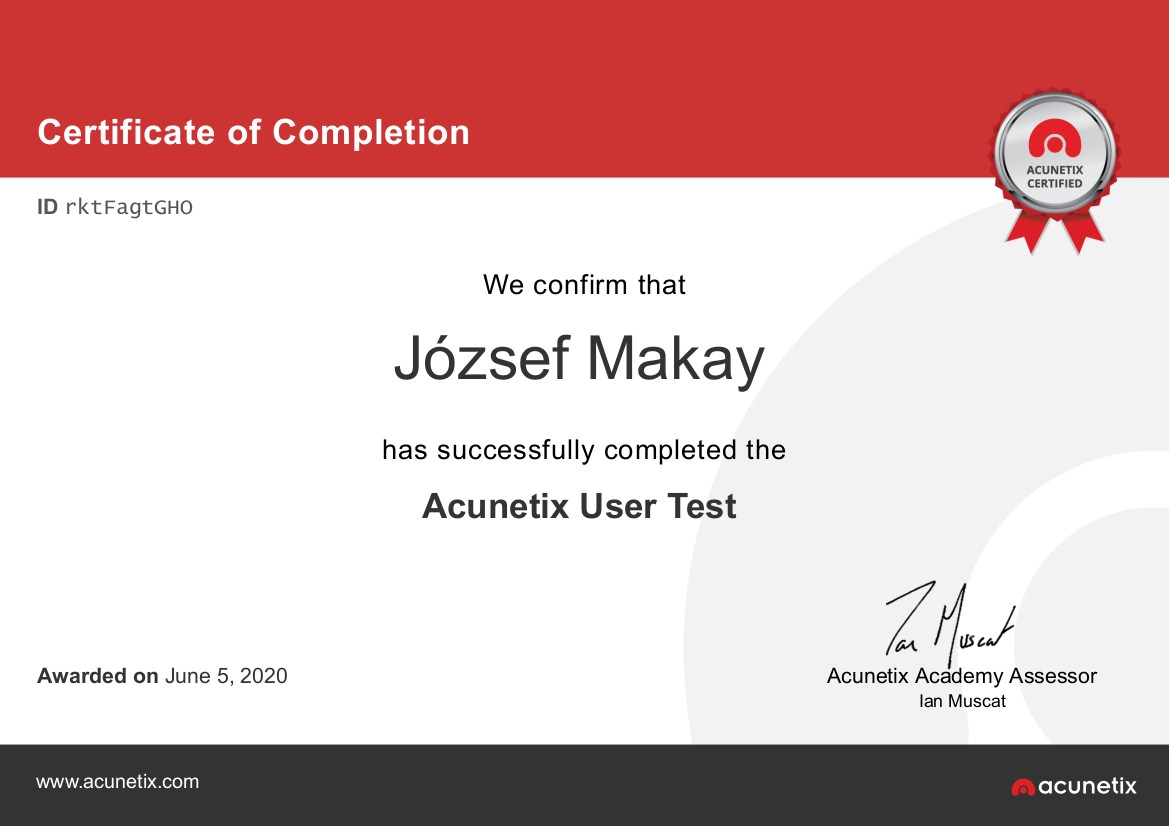 Makay József Acunetix Certification